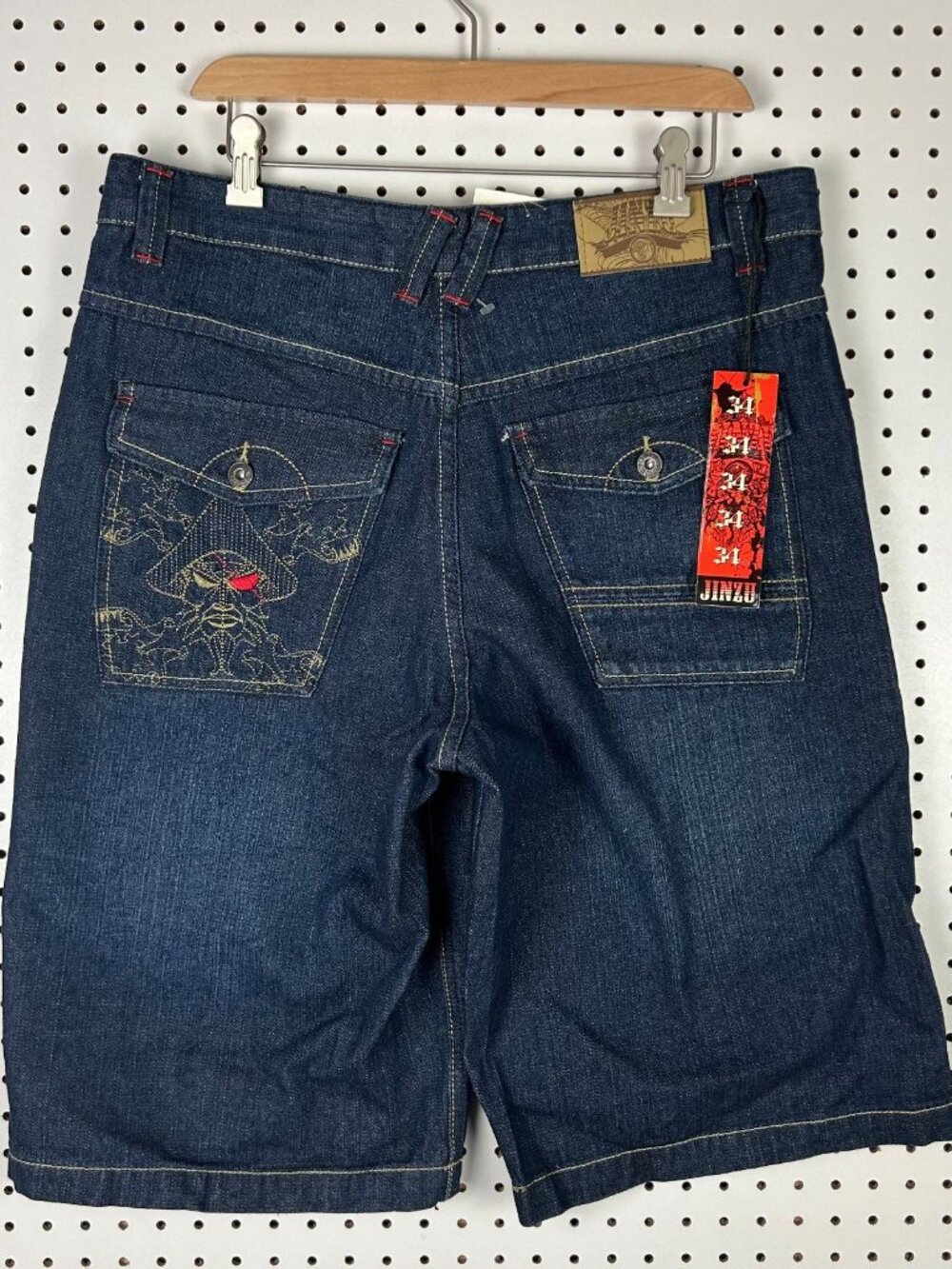 Jinzu Y2K Deadstock Baggy Jean Shorts Size 34 NWT Stitched Samurai Japan Flap